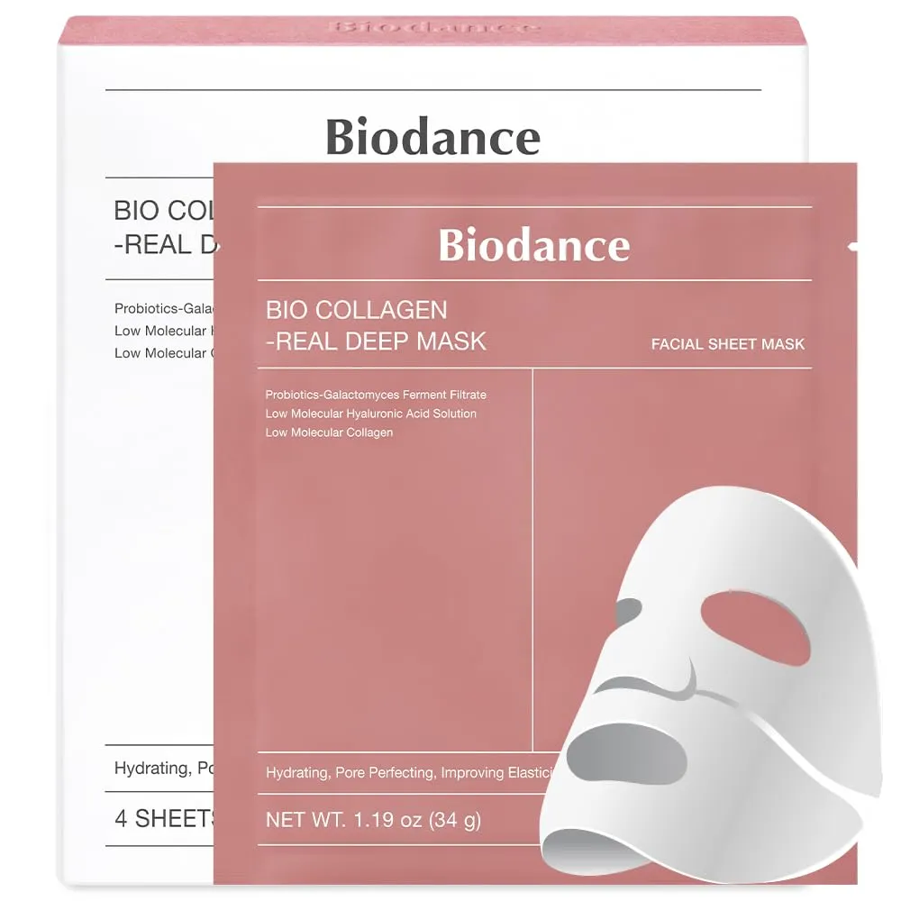 BIODANCE Bio-Collagen Real Deep Mask, Hydrating Overnight Hydrogel Mask, Pore Minimizing, Elasticity Improvement, 34g x4ea