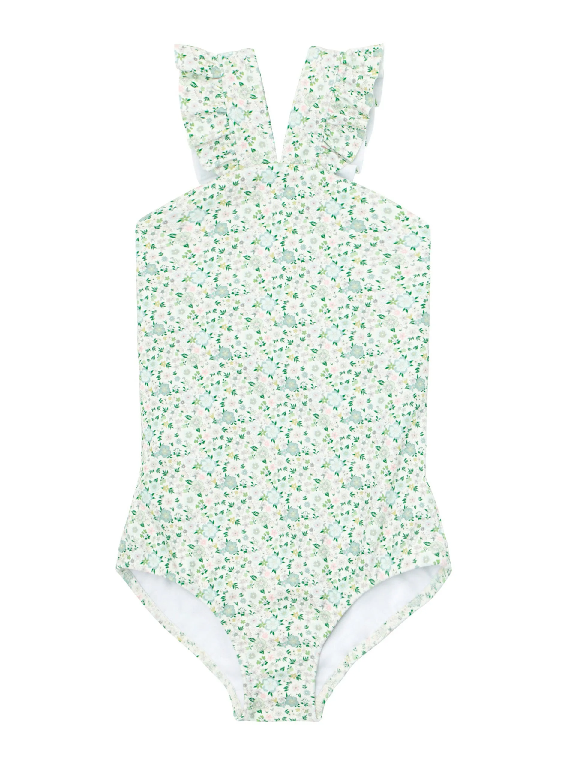 Green floral-print crossover swimsuit