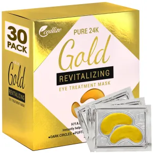 Under Eye Collagen Patches, 24K GOLD ANTI-AGING MASK, Pads For Puffy Eyes & Bags, Dark Circles and Wrinkles, With Hyaluronic Acid, Hydrogel, Deep Moisturizing Improves Elasticity, 30 PAIRS